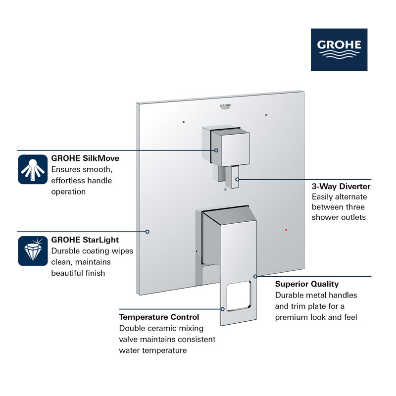 EUROCUBE PRESSURE BALANCE VALVE TRIM WITH 3-WAY DIVERTER WITH CARTRIDGE 7.875, Brushed Cool Sunrise