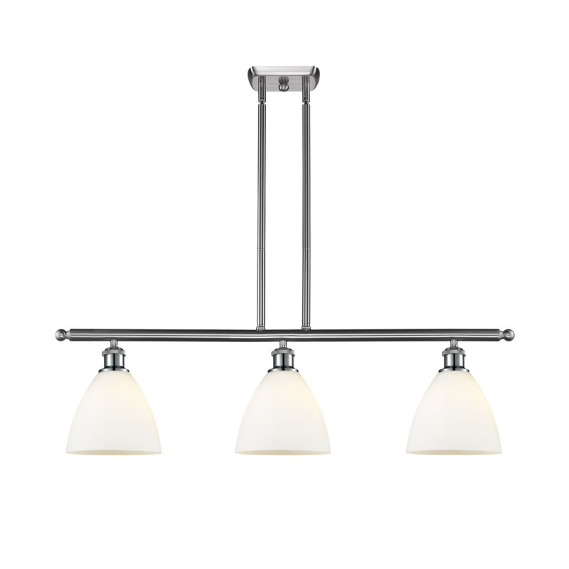 Luminaire suspendu linéaire à 3 lumières pour îlot de cuisine Angelka, Blanc mat, H 43,75 po x l 36 po x P 7,5 po