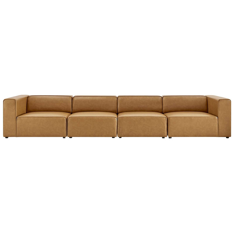 Canapé modulaire en cuir 4 pièces Mingle, Simili cuir brun clair