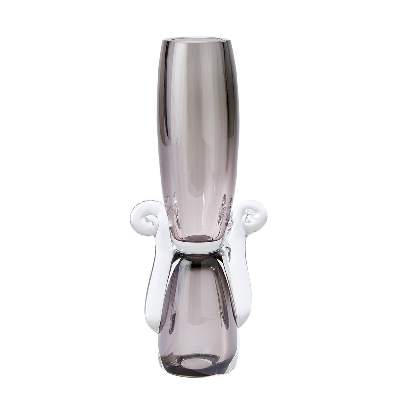 Lydia Handmade Glass Table Vase, 18" H x 7.5" W x 4.5" D, Gray/Clear