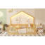 Lit double surélevé avec rails hauts, lit Montessori en bois avec lumière pour enfants, garçons et filles, naturel