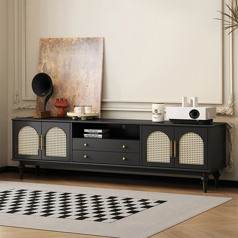Meuble télé rétro en bois massif noir