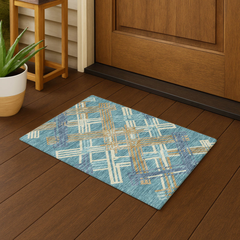 Tapis géométrique intérieur / extérieur lavable à la machine Chantille ACN2452, 1 pi 8 po x 2 pi 6 po, Sarcelle