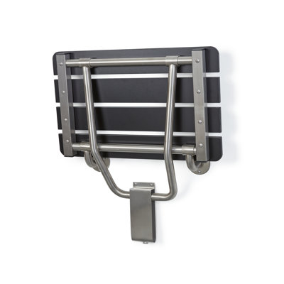24-inch x 15-inch ADA Folding Wall Mount Bathroom Shower Seat Bench, Black Slatted Phenolic Seat