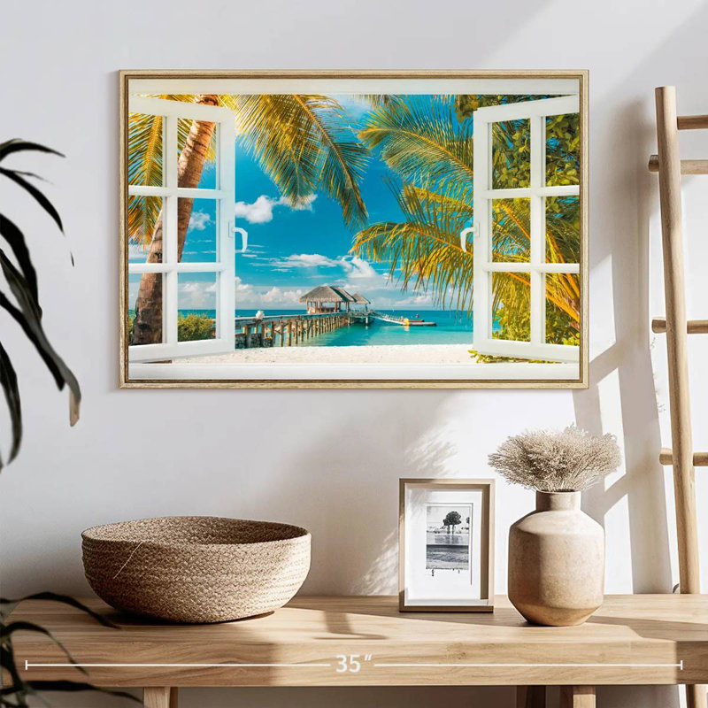 Faux scène de fenêtre, 25 po x 17 po, Cadre flottant en bois naturel