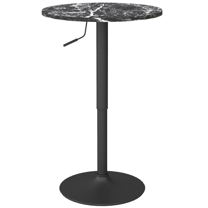 Table de bar ronde réglable pour 2 personnes avec base en acier, marbre noir, Blanc