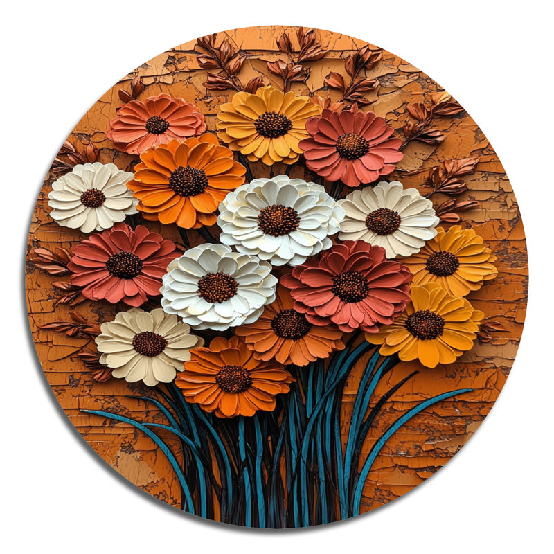 Automne fleurs de renoncule - campagne murale ronde en métal, H 23 po x l 23 po