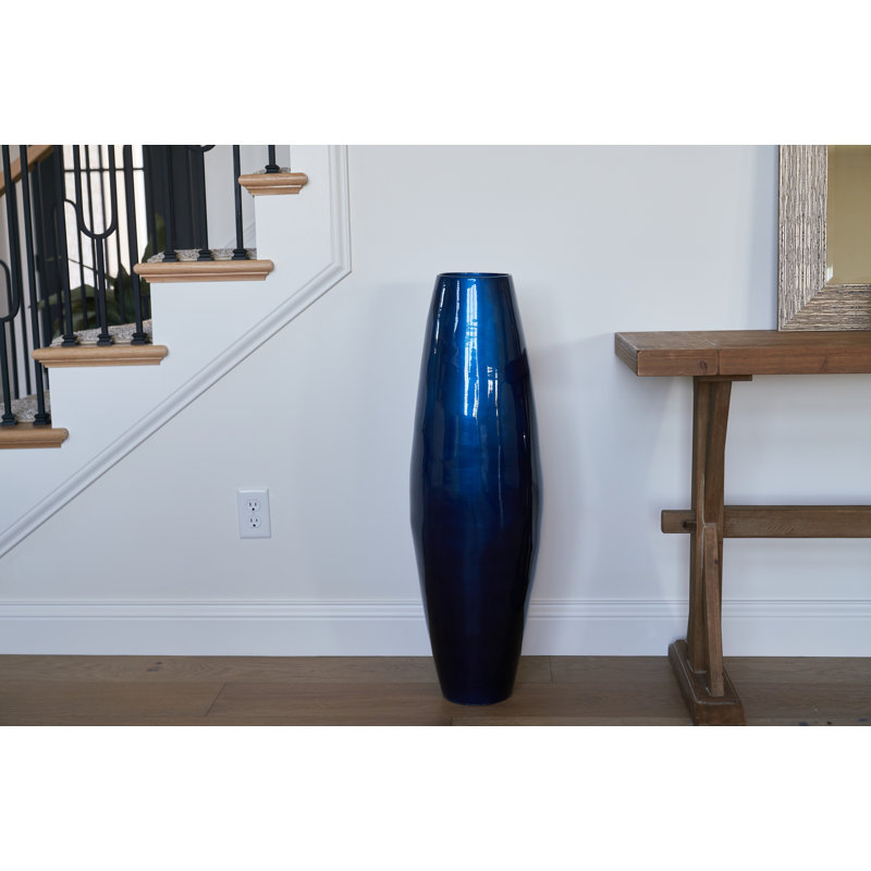 Vase de plancher en bambou Kolo, H 47 po x l 13 po x P 13 po, Bleu