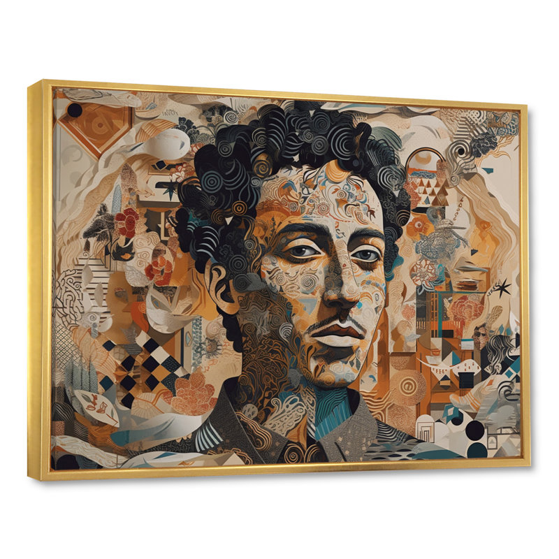 Illustration masculine sur toile, H 34 po x l 44 po x P 1,5 po, Cadre flottant doré