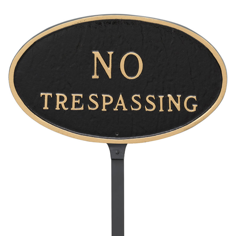 Enseigne de jardin « no trespassing », Noir / or, H 8,5 po x l 13 po x P 0,25 po