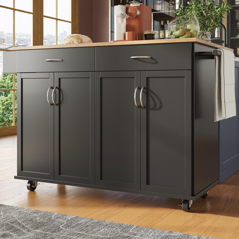 Ruhma Wood Kitchen Island, Black