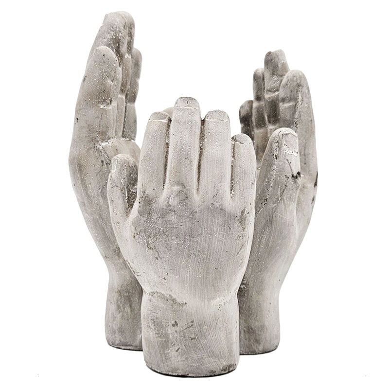 Ciment antique gris de 9 pouces acceptant les mains de 2 pour une plante d'intérieur ou une bougie en vitrine décorative