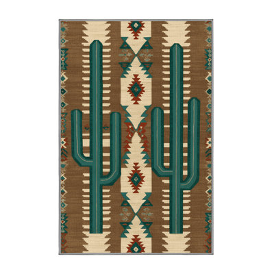 Washable Cactus Pattern Southwestern Area Rug