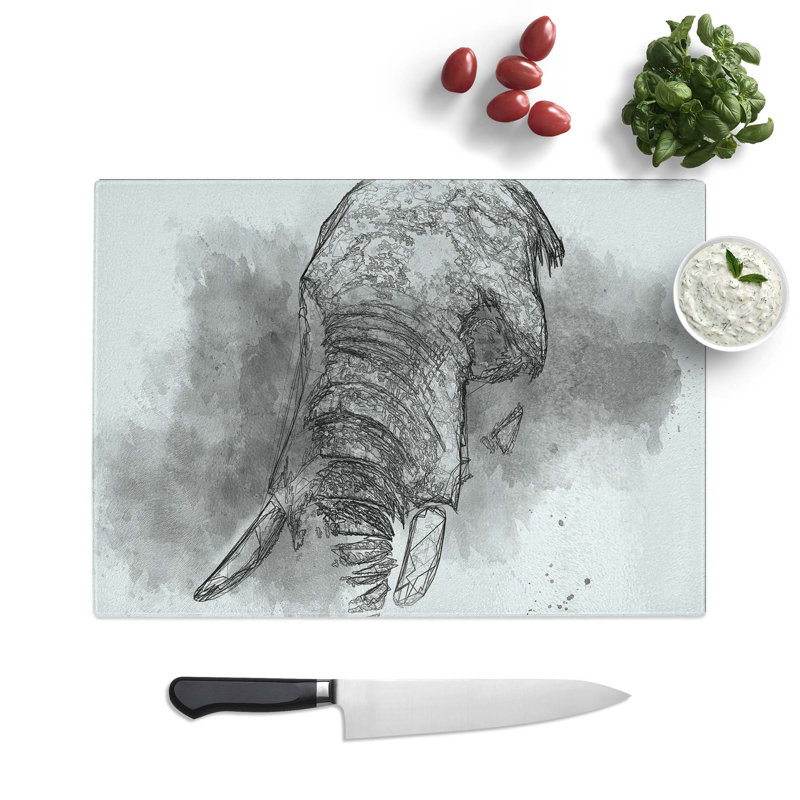 Tempered Glass African Elephant Chopping Board, 39 cm W x 28.5 cm L