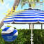 Portable 40+ Beach Umbrella, Adjustable & Tiltable, 2 Cup Holders Hooks, Blue White Stripe Vent Canopy Tilt And Protected Shelter, Vented Umbrella