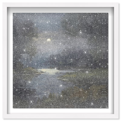 Impression Hidden Moon Shadowbox Paysage et Nature avec reflets de poussière de diamant par Oliver Gal