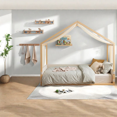 Lit simple à baldaquin, structure en bois aggloméré, chambre à coucher moderne peu encombrante