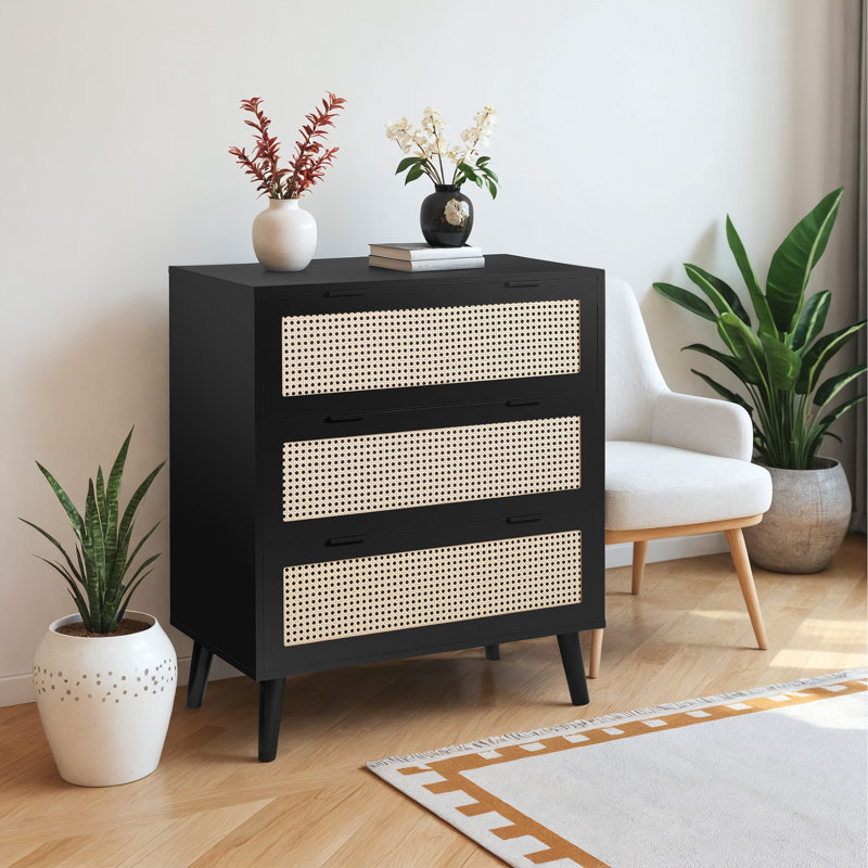 Commode 3 tiroirs avec commode spacieuse, Noir