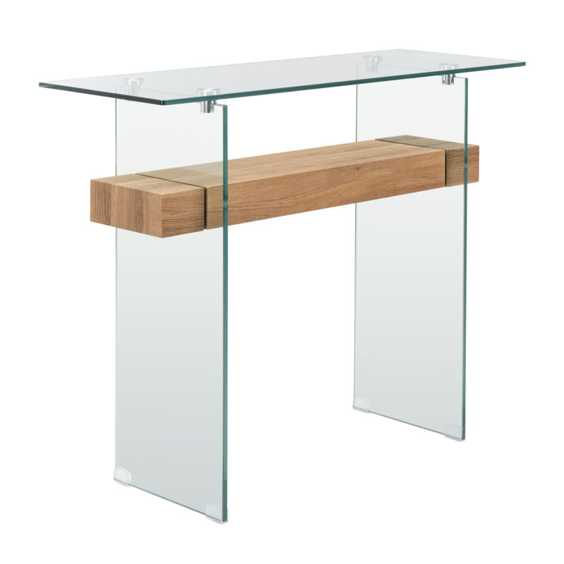 Kayley 39.4'' Glass Top Console Table, Natural Brown