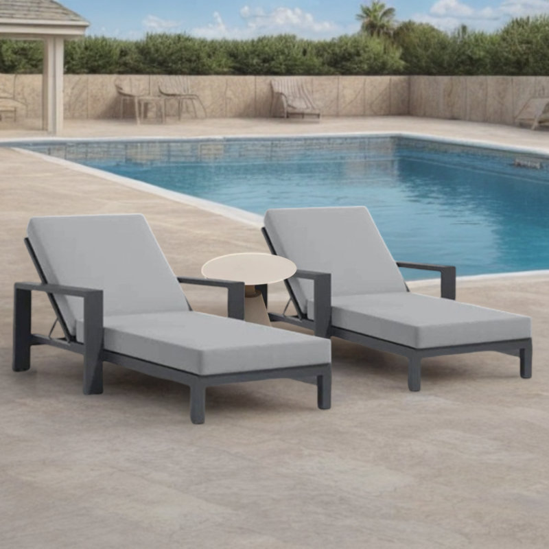 Adjustable Backrest Outdoor Lounge Chair Outdoor Chaise Lounge Set with Table , Cushion Included