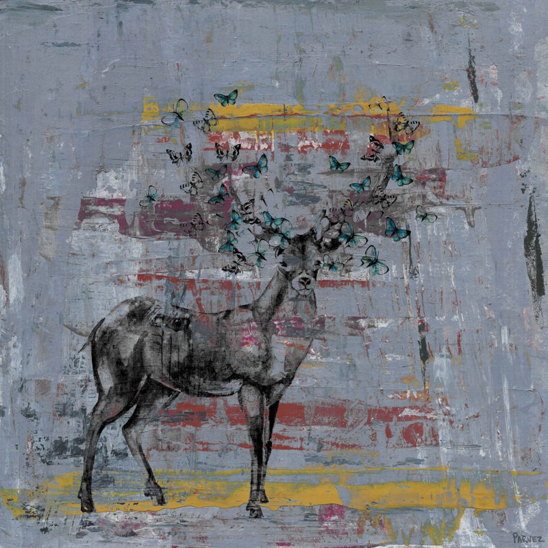 Full Antlers by Parvez Taj - Wrapped Canvas Painting, 45cm H x 45cm W x 3.81cm D