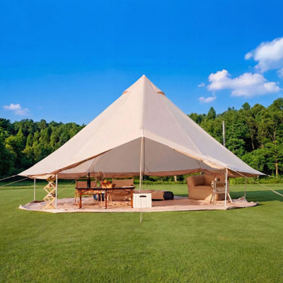Tente Bell 4 saisons 16,4 pi, vert glamping yourte imperméable avec prise de réchaud, convient à 10 personnes pour le camping en famille et les fêtes en plein air
