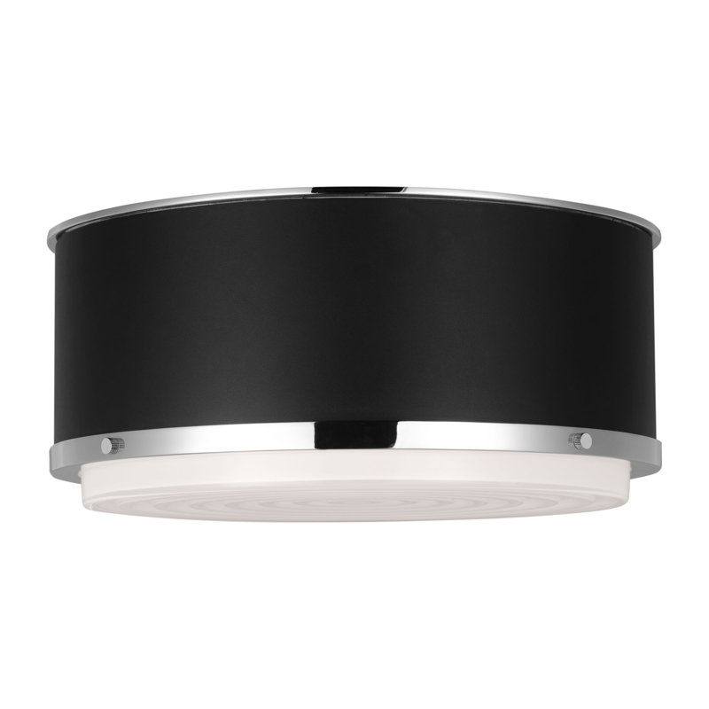 Fullton Silk Screen White Inside Clear Outside Glass Shade Flush Mount, Polished Nickel