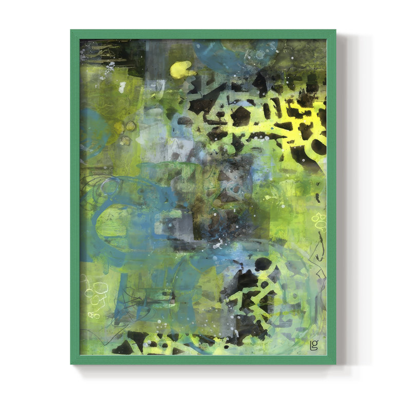Alphabet Soup, reproduction abstraite encadrée - bois massif, H 21 po x l 17 po, Vert