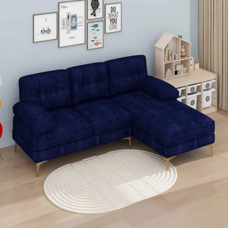 Canapés modulaires modernes en L en velours, Bleu