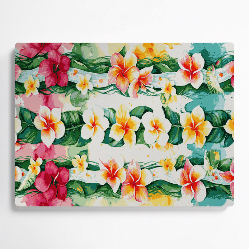 Hawaiian Lei Borders Beige, art mural en métal, H 24 po x l 36 po