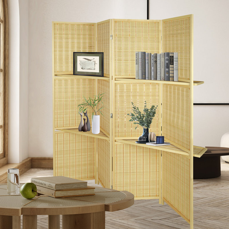 Paravent pliable 4 panneaux avec tablettes