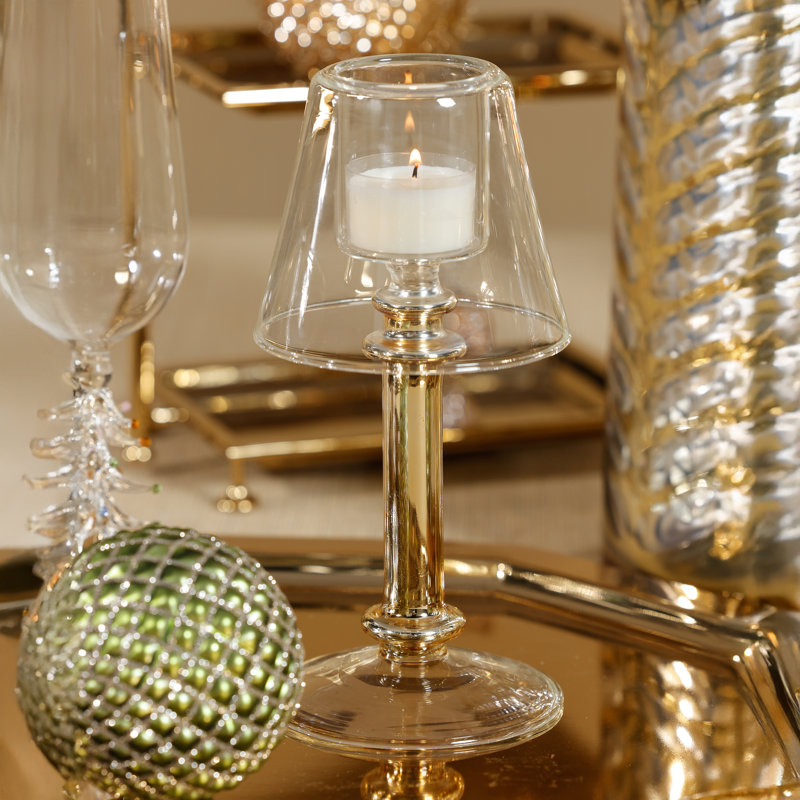 Isola Glass Tealight Lamp Candle Holder, Gold