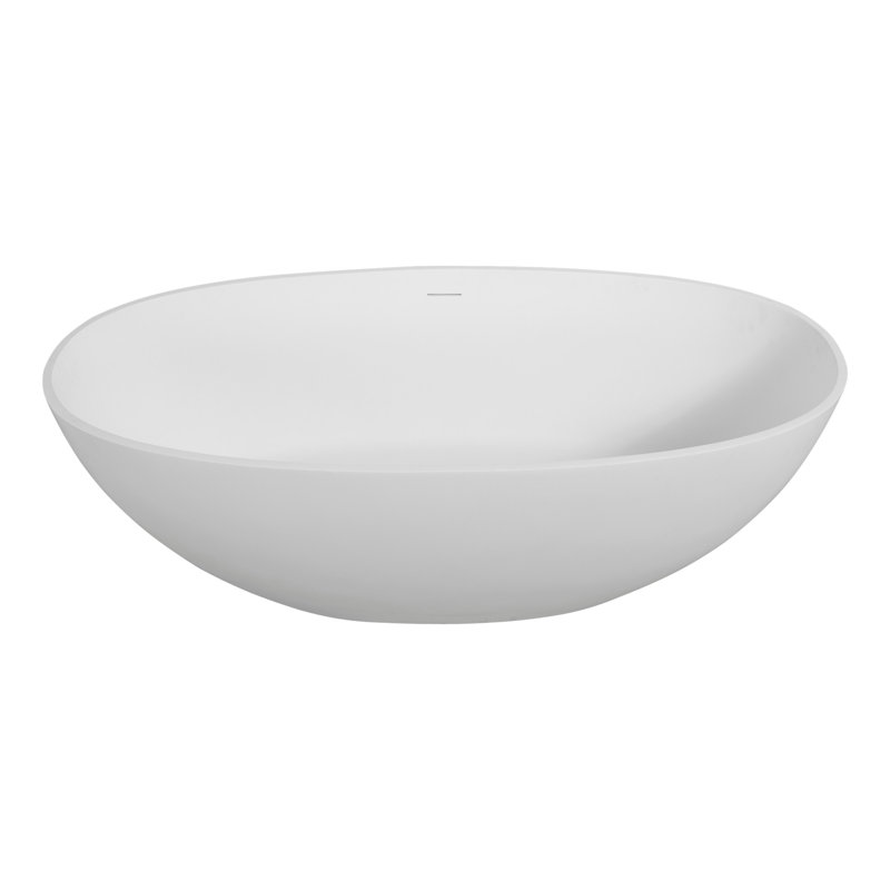 Baignoire autoportante à surface solide, baignoire autoportante en résine de pierre de luxe fabriquée à la main avec trop-plein et bonde escamotable, blanc mat 24S06-65MW