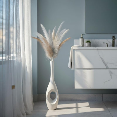 23.6" White Tall Floor Vase – Donut-Shaped Oval Body With Slim 3Cm Neck, Modern Tall Decorative Vases For Living Room, Entryway, Office Decor – Resin Floor Vase