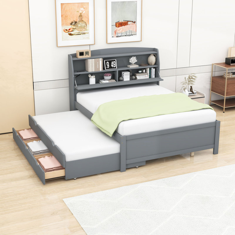 Lit avec rangement Izquierdo, Double, Gris
