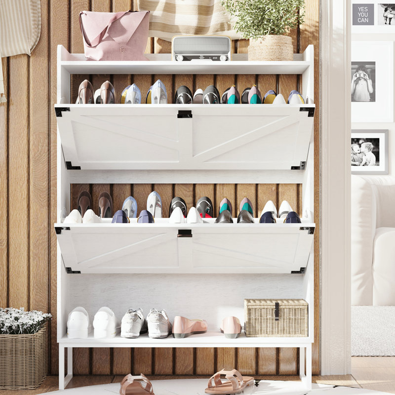 Armoire à chaussures autoportante avec 2 tiroirs rabattables, blanc, style, tiroirs faciles à installer pour le vestibule, rangement ouvert blanc, peu encombrant