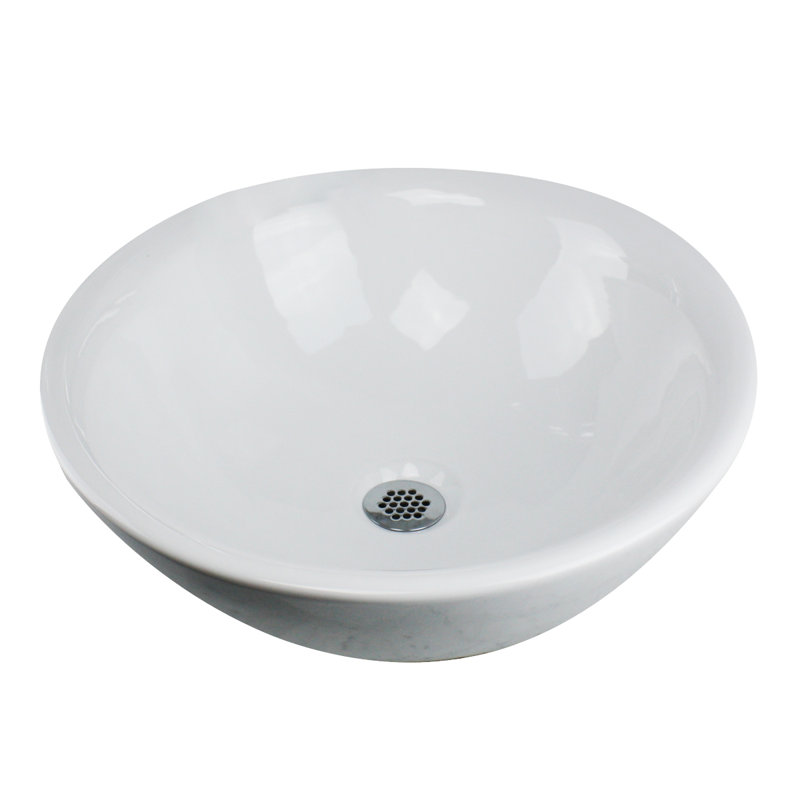 White Round Vitreous China Vessel Sink with Overflow