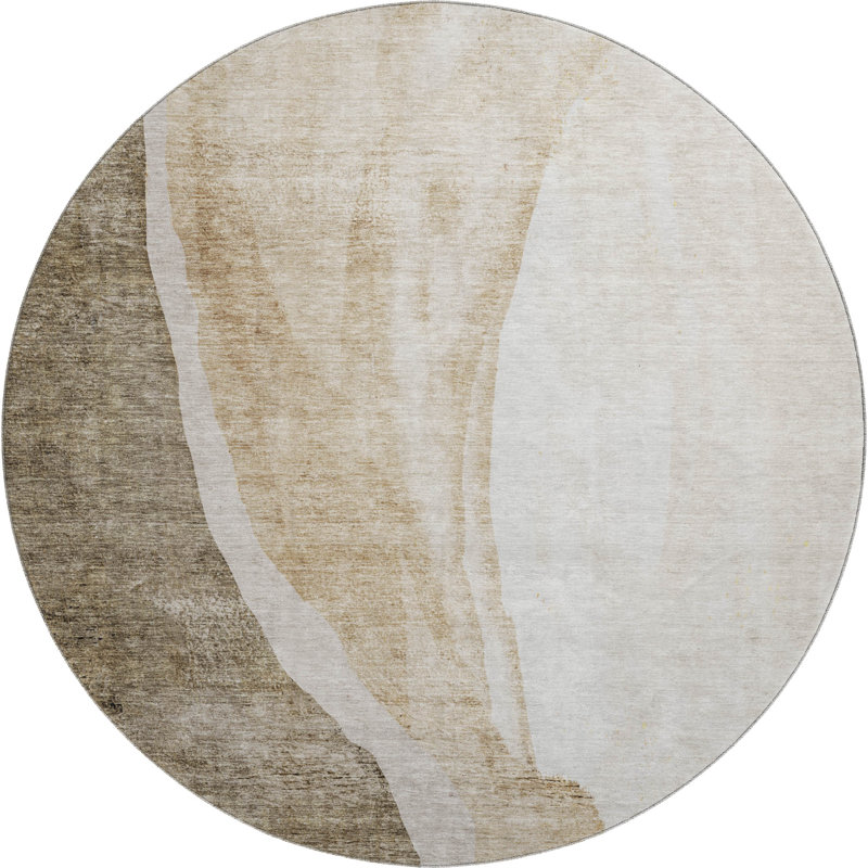 Premium Machine Washable Prisco Brown Rug, Round 8'