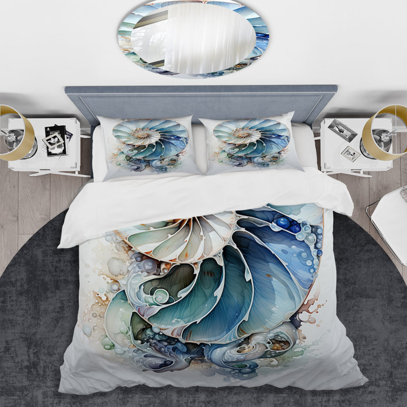 Ensemble de housse de couette Nautilus Ocean Blue Shells Symmetry - Nautilus