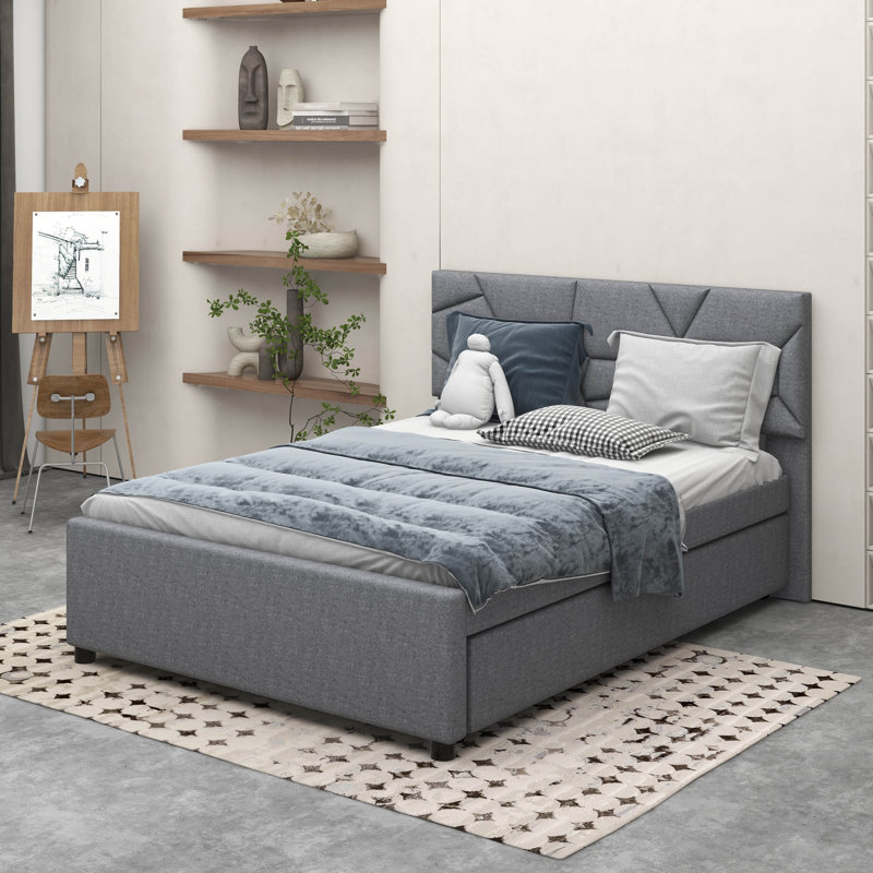 Lit plateforme tapissier pleine grandeur Naoma, gris