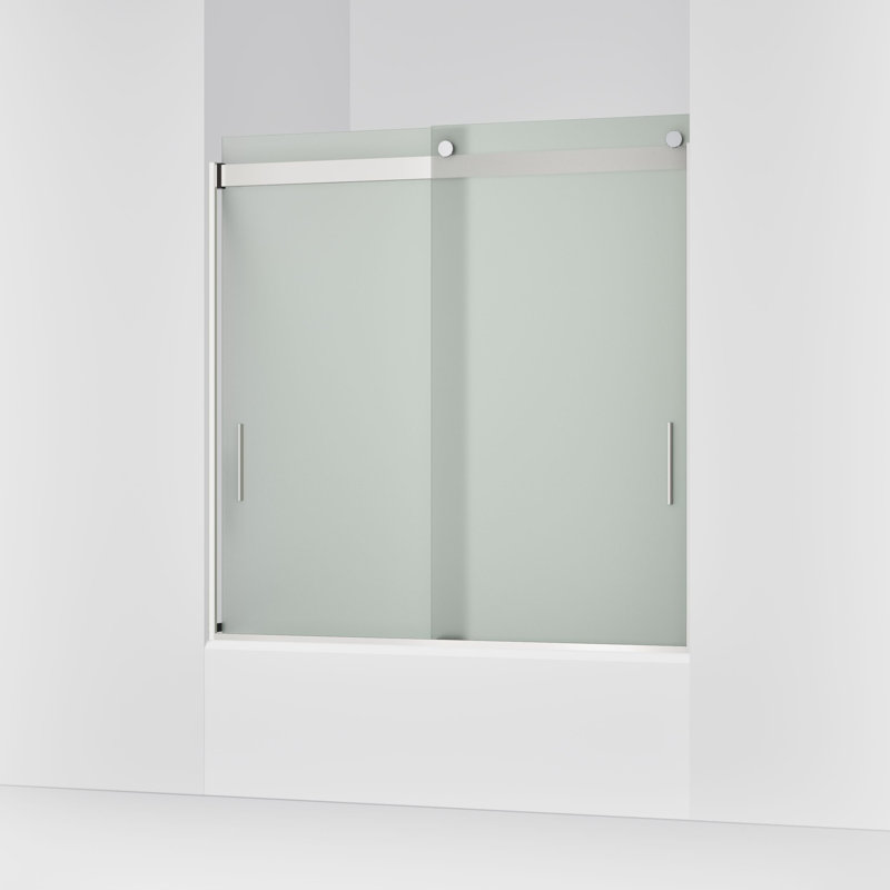Levity 59.63" x 59.75" Bypass Bath Door with CleanCoat Technology, Bright Silver, Frosted