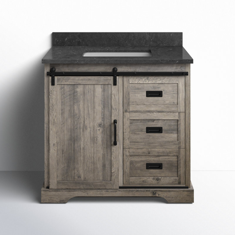 Ensemble de meuble-lavabo simple 36 po Cayden, Bleu Purbeck, Gris patiné