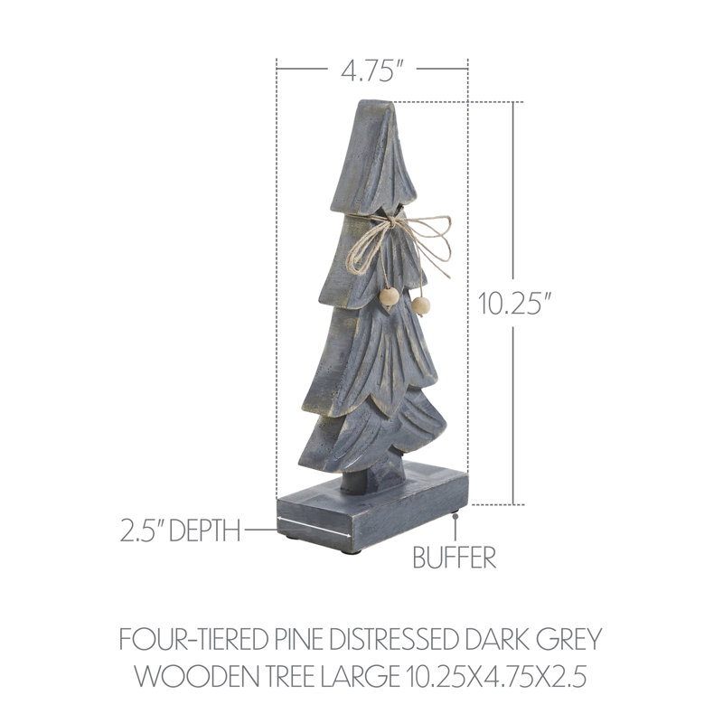 Petit sapin en bois gris foncé vieilli à quatre niveaux, H 10,25 po x l 4,75 po x P 2,5 po