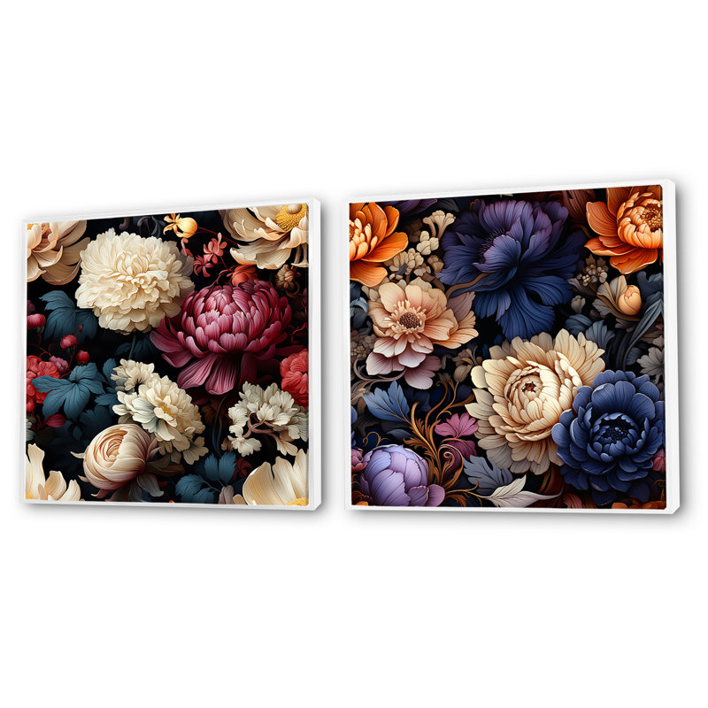 Vargo - Ensemble de 2 collages floraux carrés, Cadre flottant blanc, H 36 po x l 73 po
