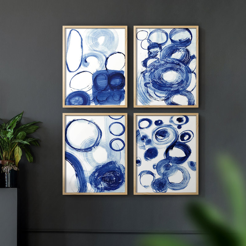 «Blue Circle Study I», ensemble de 4 encadrées, H 10 po x l 32 po