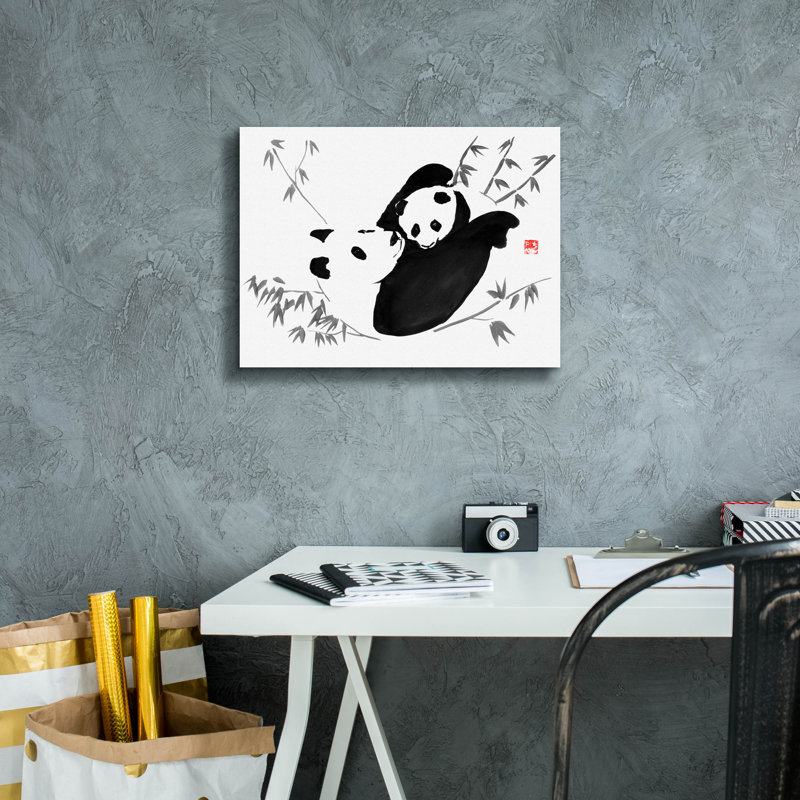 «Panda Family» par Pechane, art mural sur toile, H 12 po x l 16 po x P 0,75 po