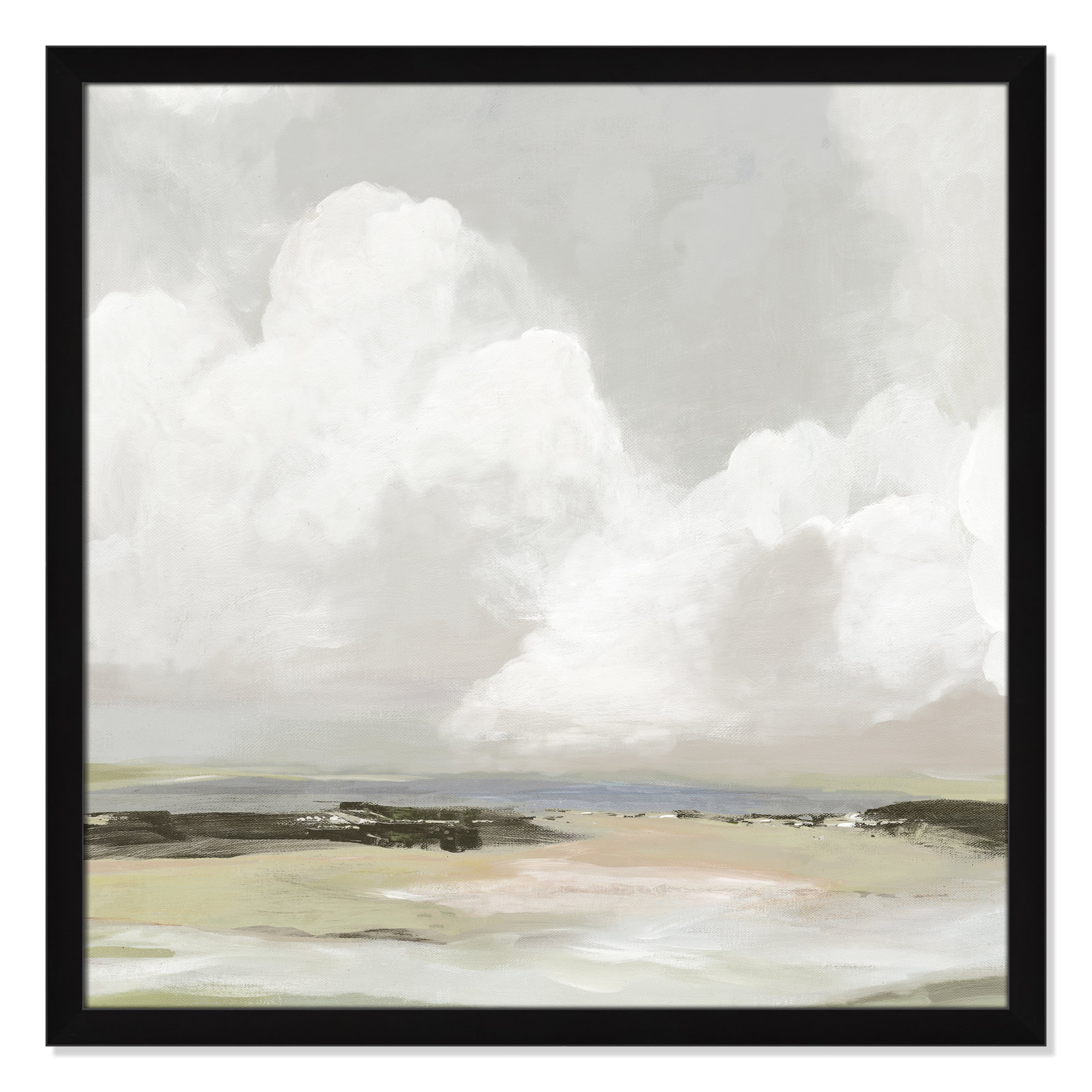 Soft Clouds - Picture Frame Painting Print, 33" H x 33" W x 1.12" D, Black Framed