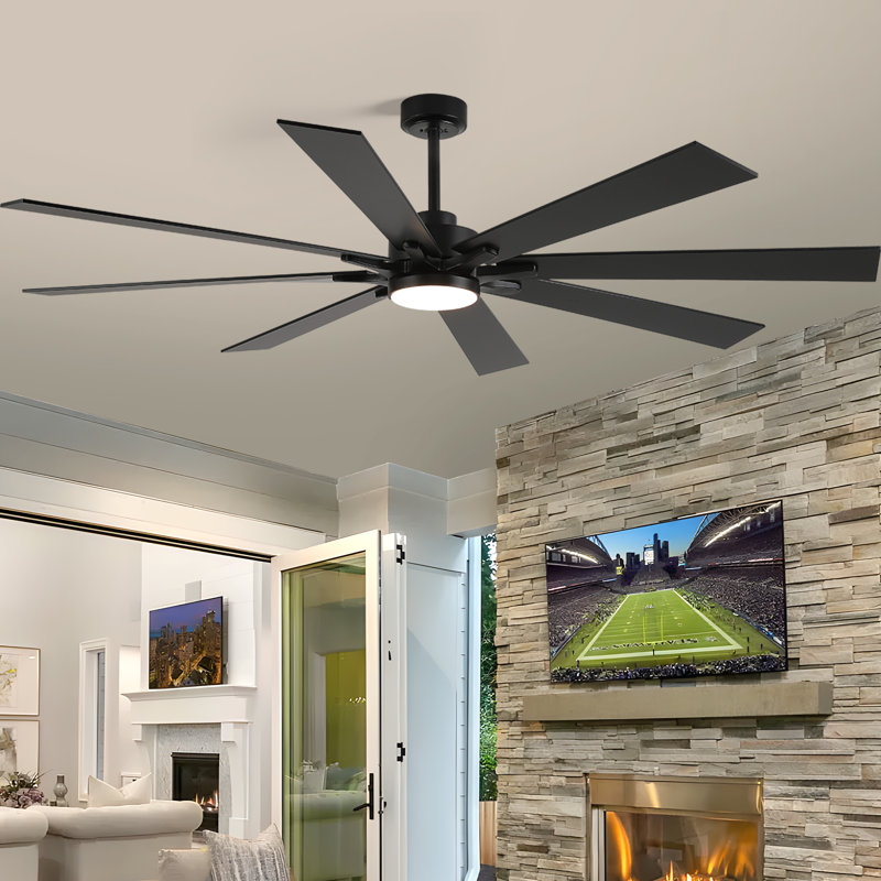 Delanei Ceiling Fan with LED Lights, Black, 72"