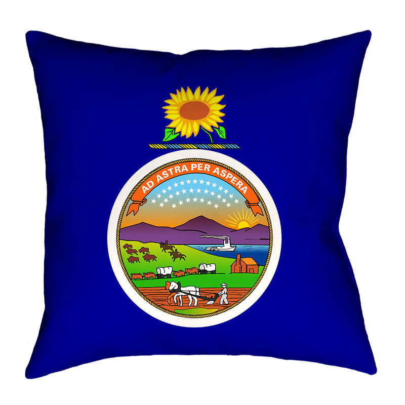 Drapeau du Kansas, polyester, housse de coussin / fermeture à glissière dissimulée - Indoo, 16 po x 1 po, Pas de bourre