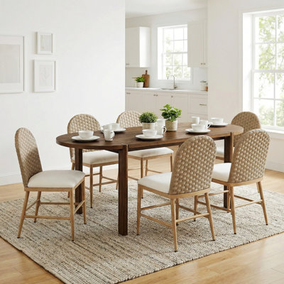 7 Pieces Oval Dining Set, Farmhouse Wood Kitchen Table With Dining Chairs For Dining Room, Kitchen, Living Room